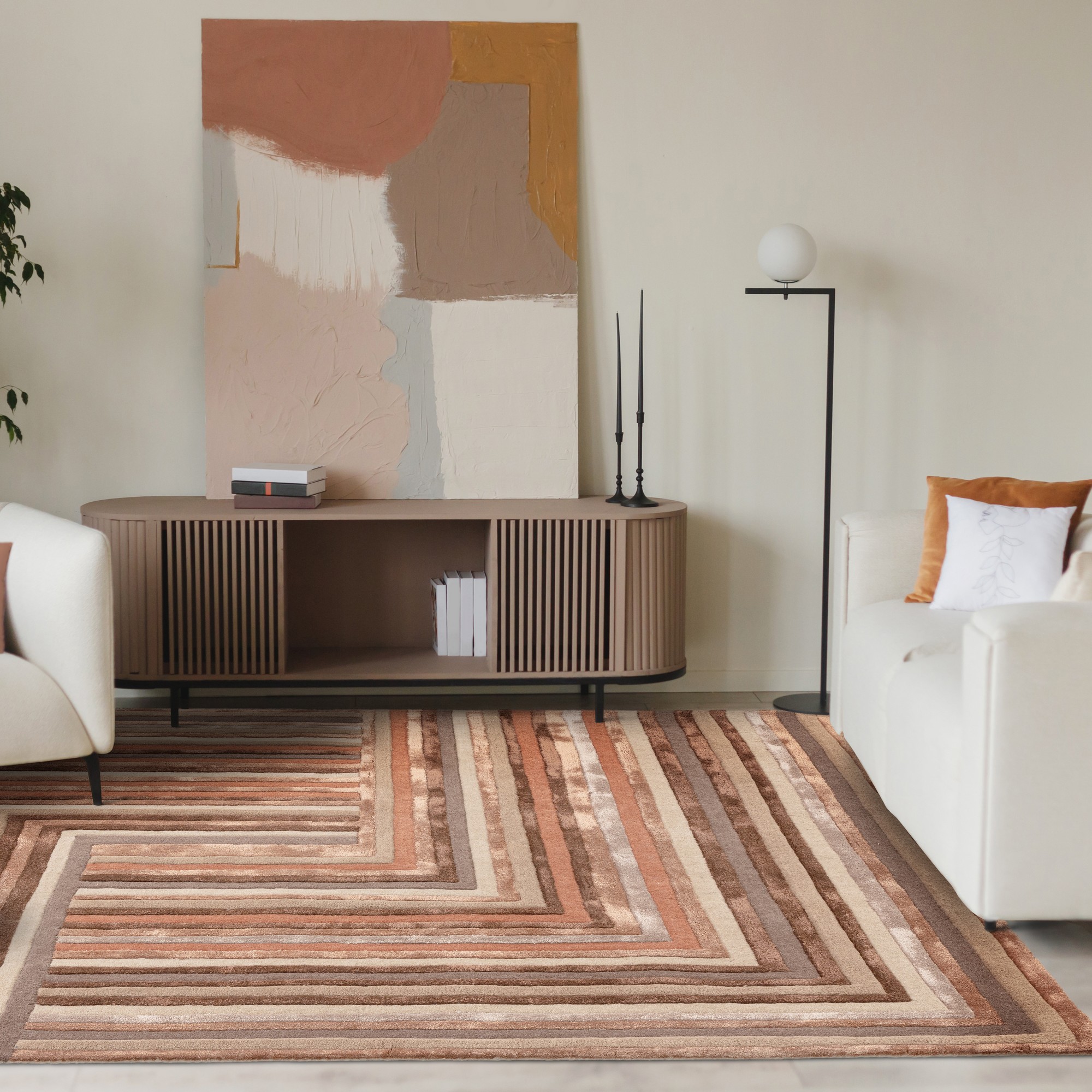 Matrix Network Geometric Wool Rug In Terracotta Orange